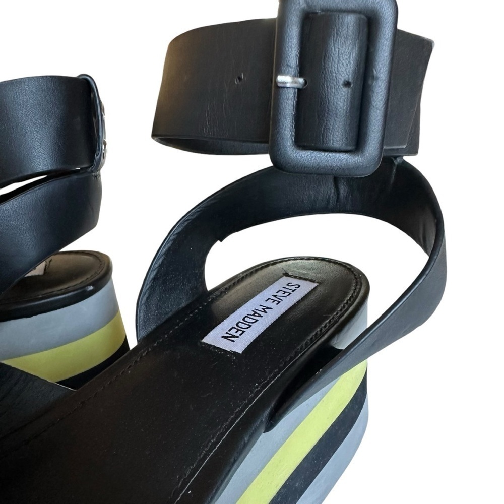 Steve Madden Macer Platform Sandals Black Yellow Chunky Size 9.5 - Picture 8 of 16
